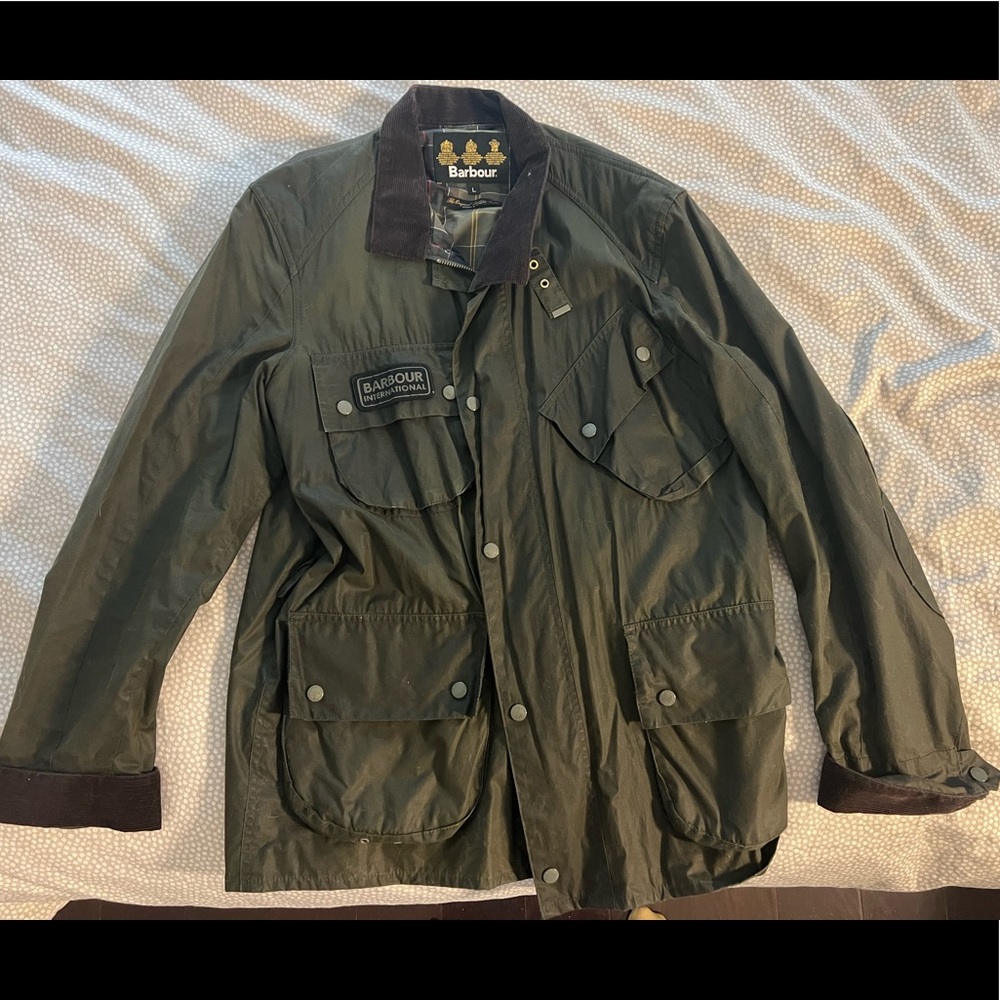 Mens barbour wax jacket size large in olive